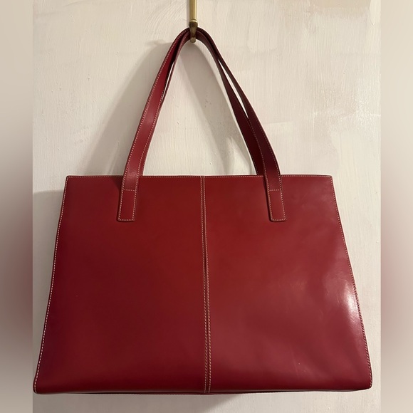 Wilson's Leather Women's Red Leather Double Handle Tote Bag Purse - Picture 1 of 6